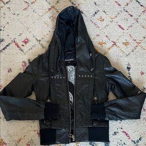 Danier Black Leather Jacket with Hood